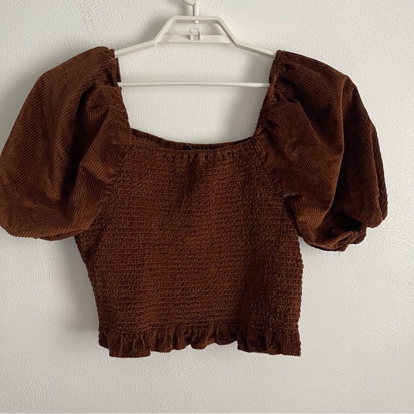 American Eagle women’s crop top brown corduroy Puffy Sleeve NWT size XXL - Picture 5 of 12